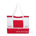 Custom two compartments summer beach swimming clear polyester mesh tote beach bags waterproof shopping bags for men women